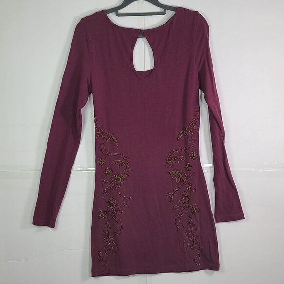 Free People Lady in Waiting Beaded Embellished Burgundy Body Con Mini Dress M - Picture 6 of 10